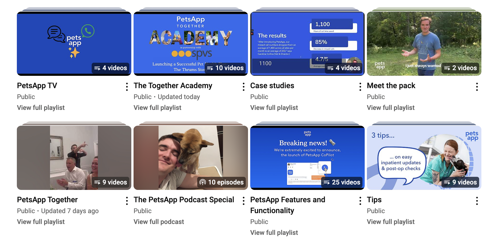 PetsApp YouTube Playlists